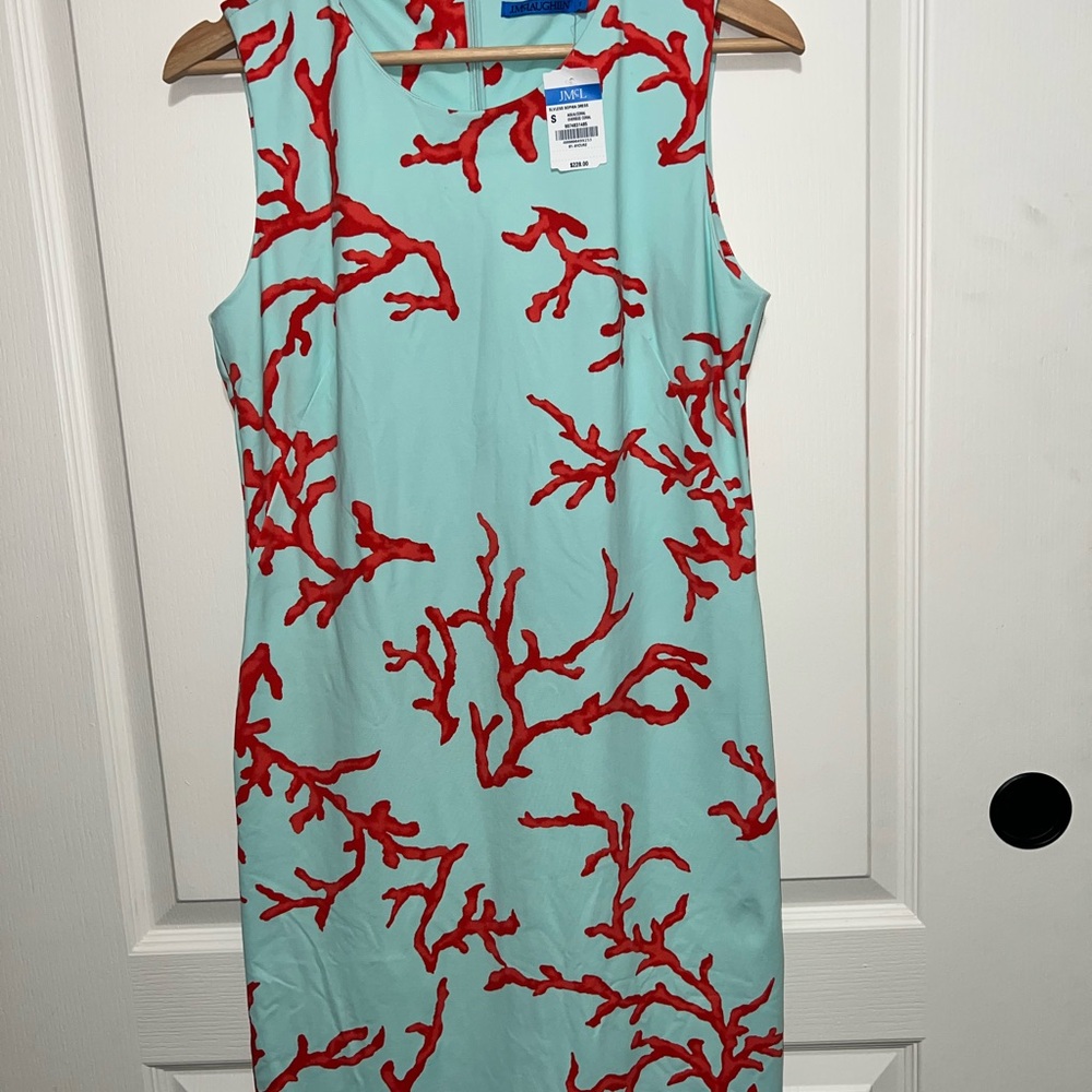J. McLaughlin Aqua and Red Coral Print Mini Dress